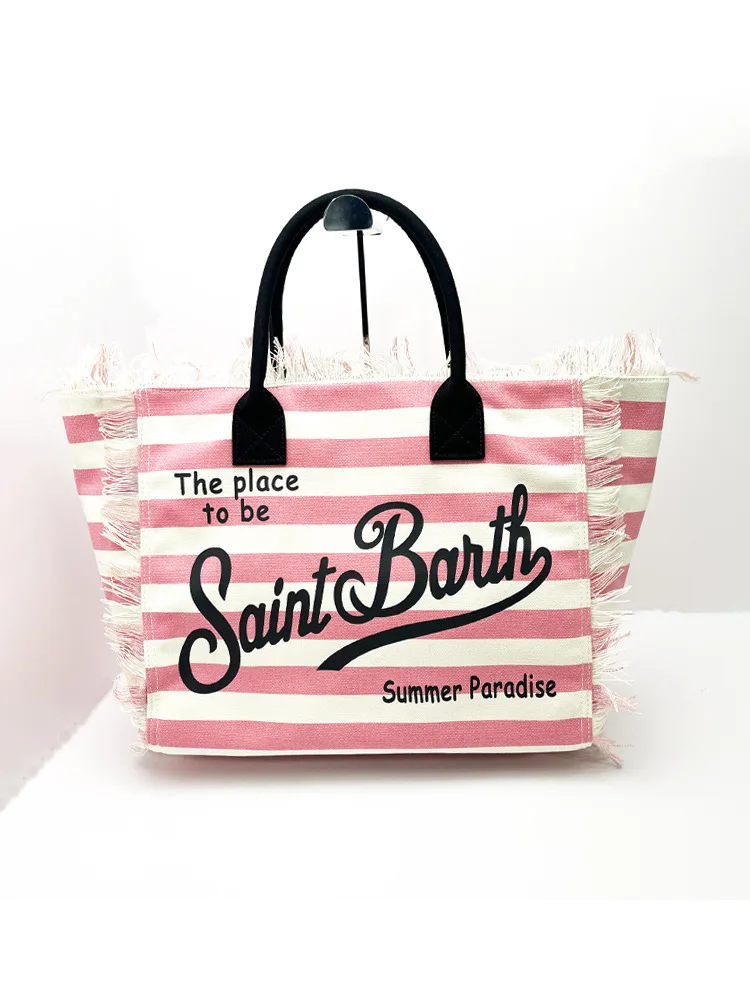 SAINT BARTH European & American Striped Canvas Tote Bag 18 S241c71c51dd34e30880e08bbd6a65be3G