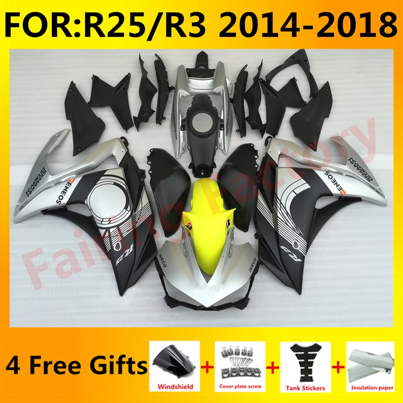 NEW ABS Motorcycle Injection Fairing Kit fit For YZF R25 R3 R 25 3 2015 2016 2017 2018 Bodywork Fairings kits set black silver 
NEW ABS Motorcycle Injection Fairing Kit fit For YZF R25 R3 R 25 3 2015 2016 2017 2018 Bodywork Fairings kits set black silver