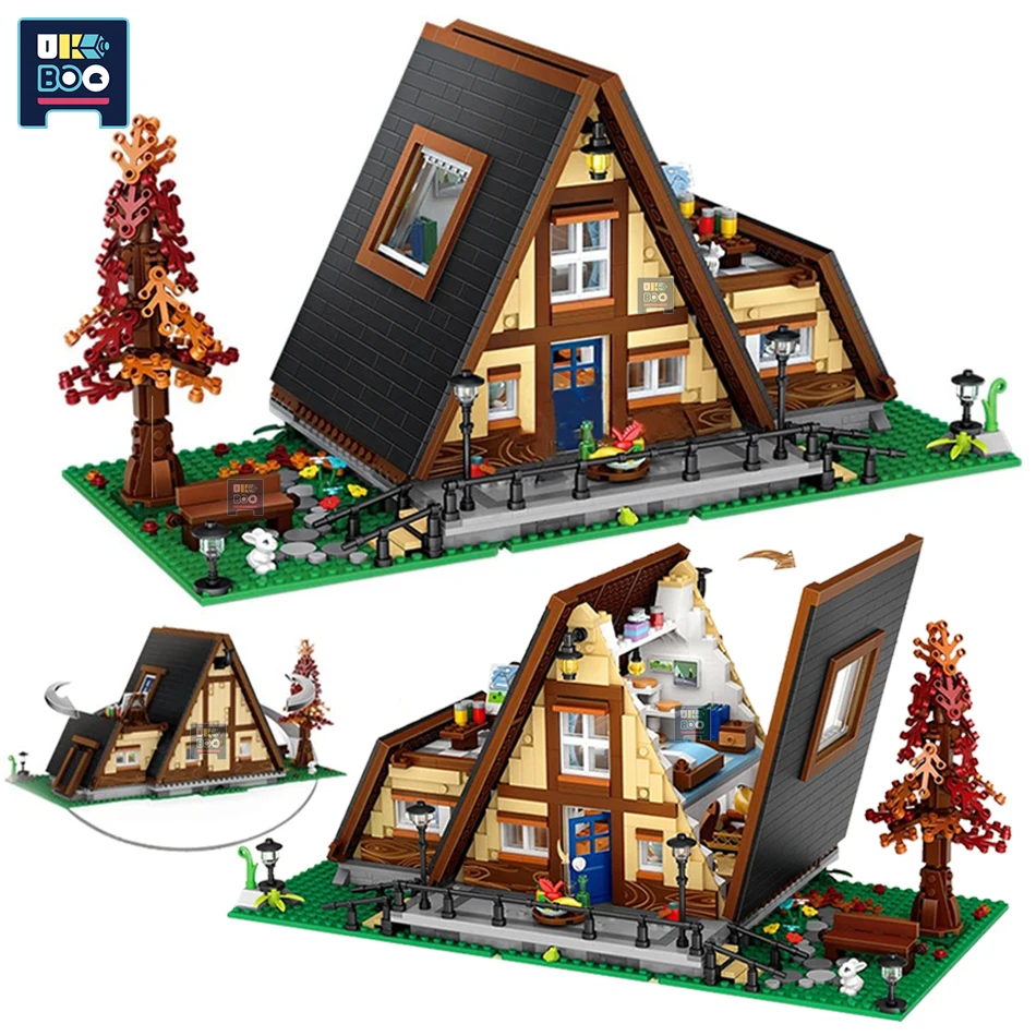 

UKBOO 1917pcs Autumn A-Chalet Villa Mirco Building Blocks City Street View Outdoor Figures Mini Bricks Creation Toy For Children