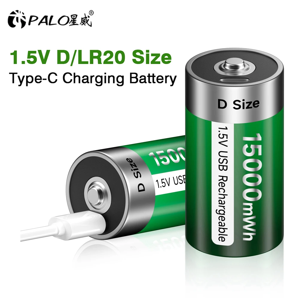 PALO 100% Original 1.5V D Size Rechargeable Battery Type-C USB Charging D R20 LR20 Li-ion Batteries Battery For Heater Gas Stove
PALO 100% Original 1.5V D Size Rechargeable Battery Type-C USB Charging D R20 LR20 Li-ion Batteries Battery For Heater Gas Stove