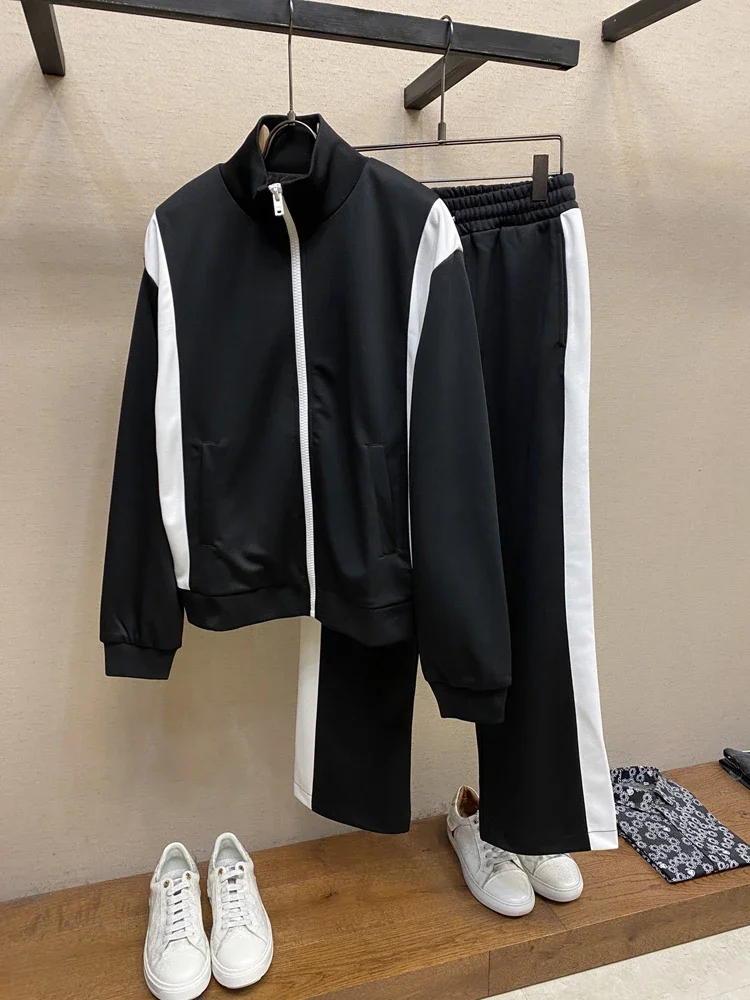 

AM Tracksuits for Men Letter Embroidery Zipper Baseball Jacket with Trouser Set Two Piece Beam Feet Sweatpants Jacket Suits Male