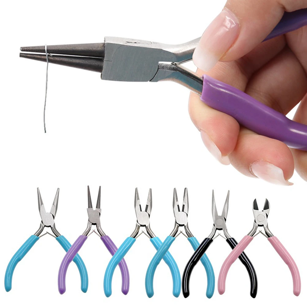 

1pcs Small Pliers Jewelry Accessories Stainless Steel Tong Head Non-slip Handle Repair Making Round Nose Needle Nose Pliers