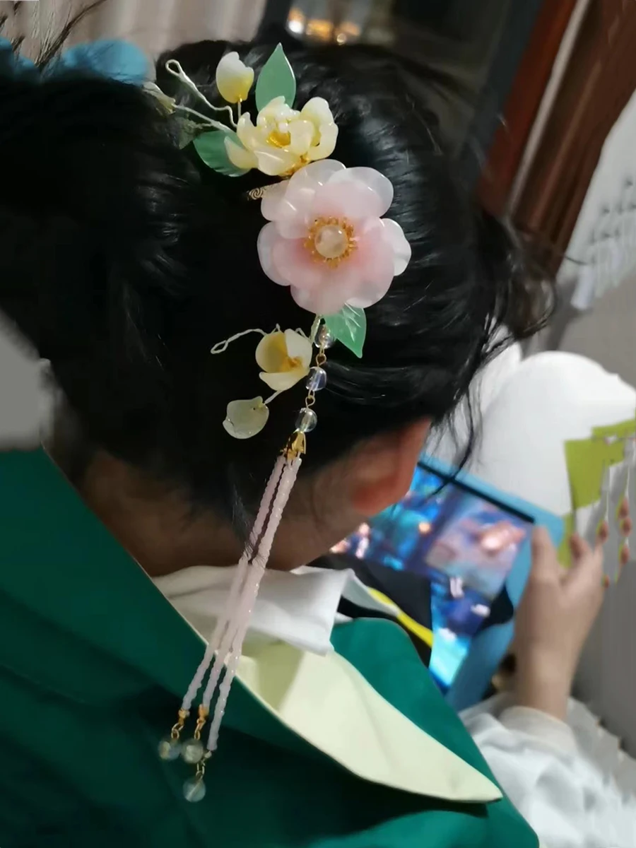 

Дизайнерская заколка для волос ручной работы в китайском стиле, ювелирные украшения «сделай сам», головные уборы, женские шпильки Hanfu, весенние пожелания, надежный цветок