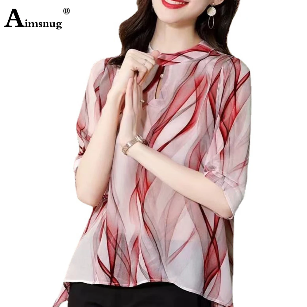 

Large Big Female Vintage Chiffon Blouse Women Three Quarter Sleeve Top Pullovers 2023 New Elegant Stripes Print Shirts Clothing