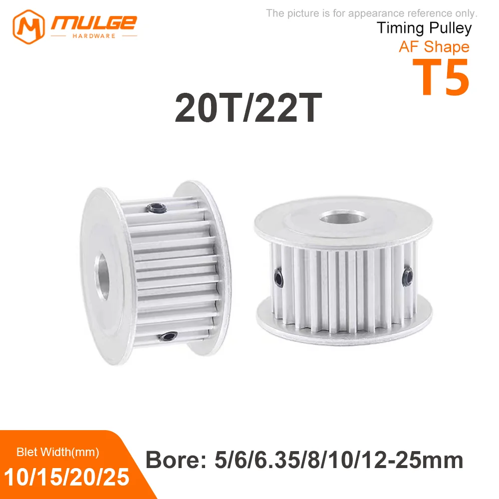 

Timing Pulley T5-20T/22T pore size 5/6-15mm Alloy Wheels AF Shape Teeth Pitch 5mm Match With T5 Width 10/15/20/25mm Timing Belt