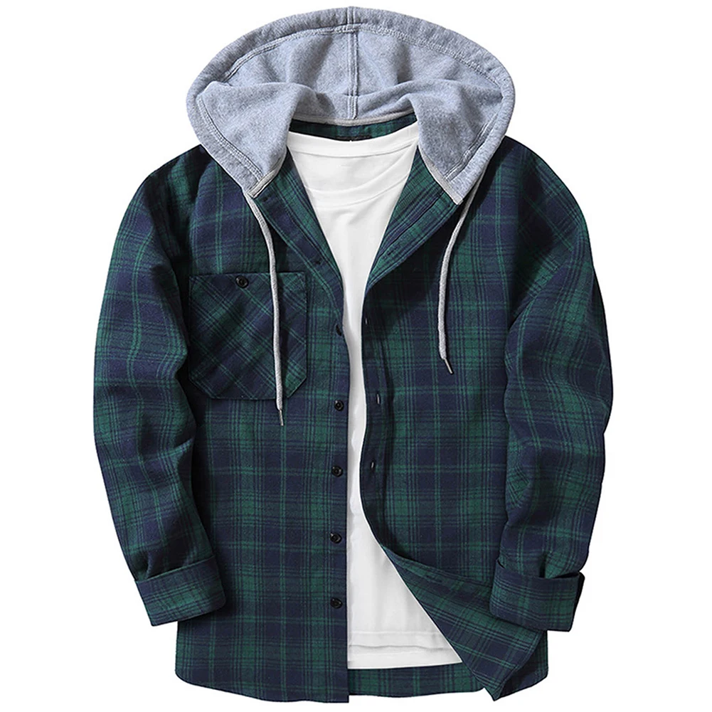Fashion Men's Plaid Hooded Shirts Long Sleeve Single Breasted Drawstring Casual Tops Cardigan Shirts Man Clothing
Fashion Men's Plaid Hooded Shirts Long Sleeve Single Breasted Drawstring Casual Tops Cardigan Shirts Man Clothing