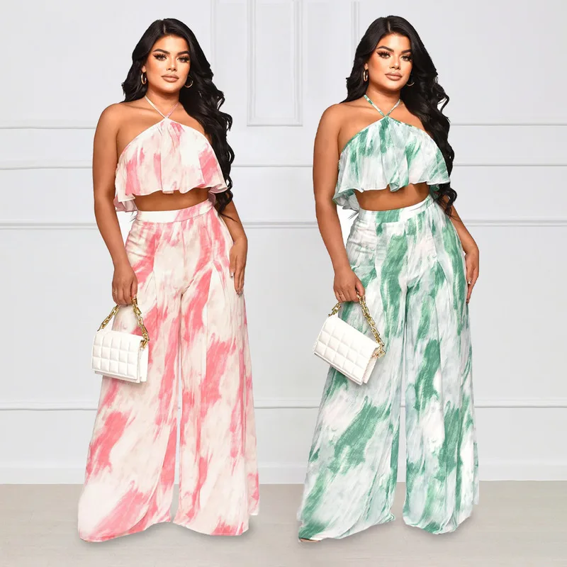 2024 New Fashion Simple and Elegant Open Back Sexy Hanging Neck Bra Temperament Loose Printed Pants Two Piece Set
2024 New Fashion Simple and Elegant Open Back Sexy Hanging Neck Bra Temperament Loose Printed Pants Two Piece Set