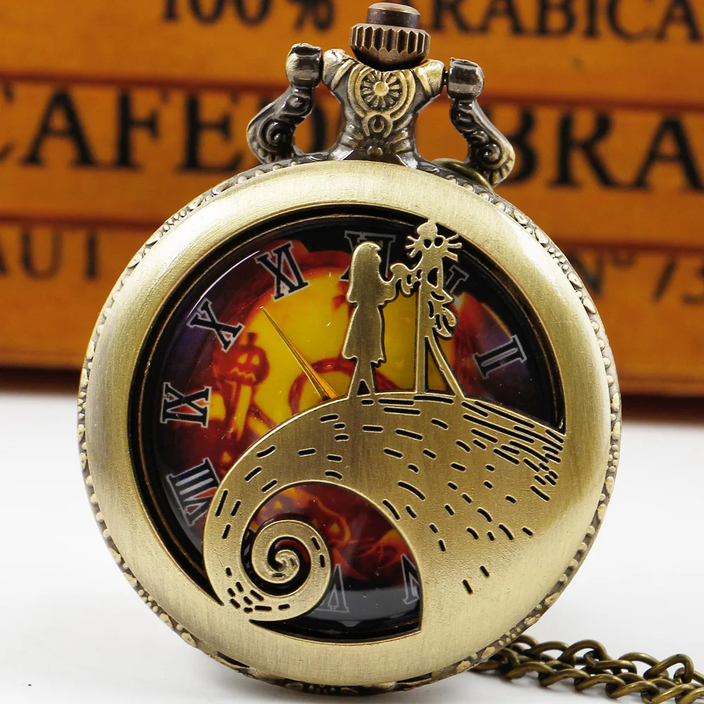 

Halloween theme bronze skeleton quartz pocket watch Exquisite pendant Clock necklace Watch for children men and women gifts