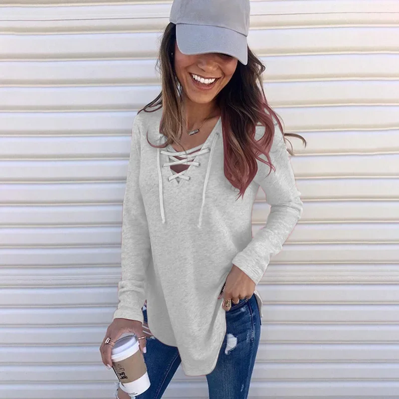 European and American women's clothing 2024 autumn new T-shirt fashion tie V-neck corn tie solid color crop top women YBF36-3
European and American women's clothing 2024 autumn new T-shirt fashion tie V-neck corn tie solid color crop top women YBF36-3