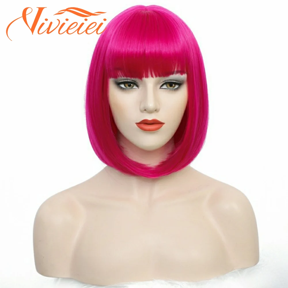 VIVIEIEI Short Bob Wigs with Flat Bangs 12 Inch Straight Synthetic Colorful Costume Cosplay Wig for Women Rose Red
VIVIEIEI Short Bob Wigs with Flat Bangs 12 Inch Straight Synthetic Colorful Costume Cosplay Wig for Women Rose Red