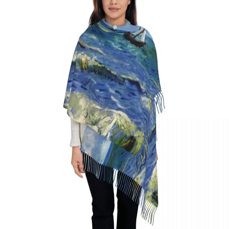 

Personalized Printed Vincent Van Gogh Scarf Winter Fall Warm Scarves Beach at Scheveningen in Stormy Weather Shawl Wrap