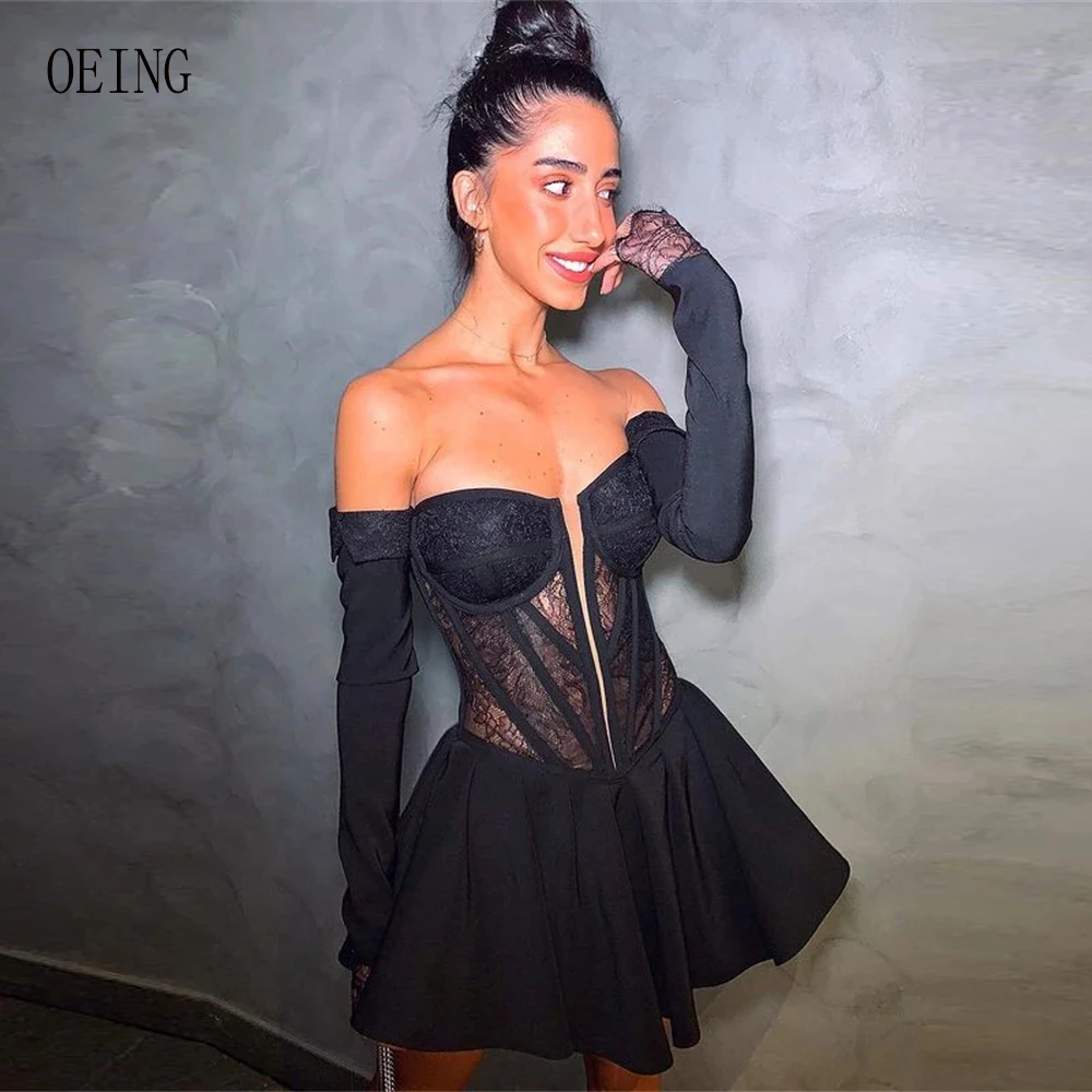 OEING Sexy Short Mini Black Long Sleeves Evening Dresses Lace Sweetheart Prom Gowns Formal Party Gowns Night Cocktail Dress
OEING Sexy Short Mini Black Long Sleeves Evening Dresses Lace Sweetheart Prom Gowns Formal Party Gowns Night Cocktail Dress