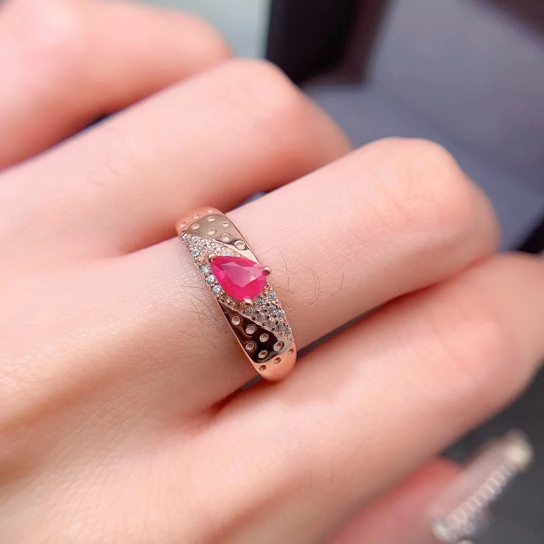 

Vintage 925 Silver Band Ring for Woman 4mm*6mm 0.4ct Natural Ruby Ring with 3 Layers 18K Gold Plated Gemstone Jewelry
