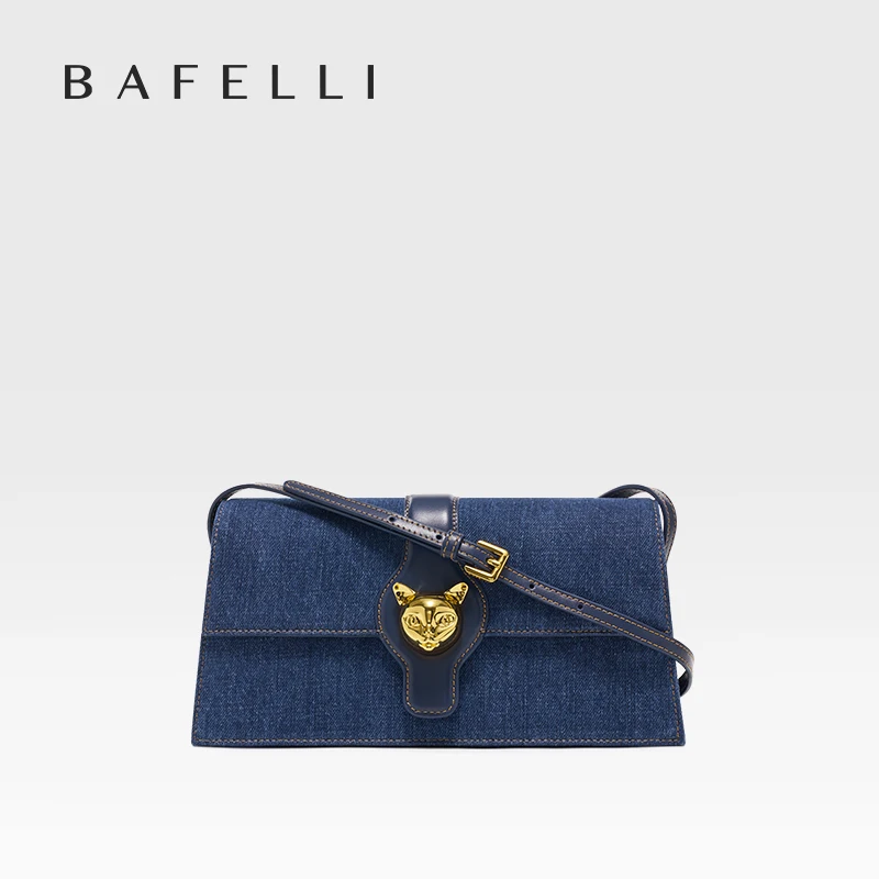 

BAFELLI CAT 2023 NEW WOMEN'S BAG LUXURY BRAND FASHION RETRO STYLE DENIM TRENDING SHOULDER CLUTCH FEMALE LEATHER FLAP PURSE