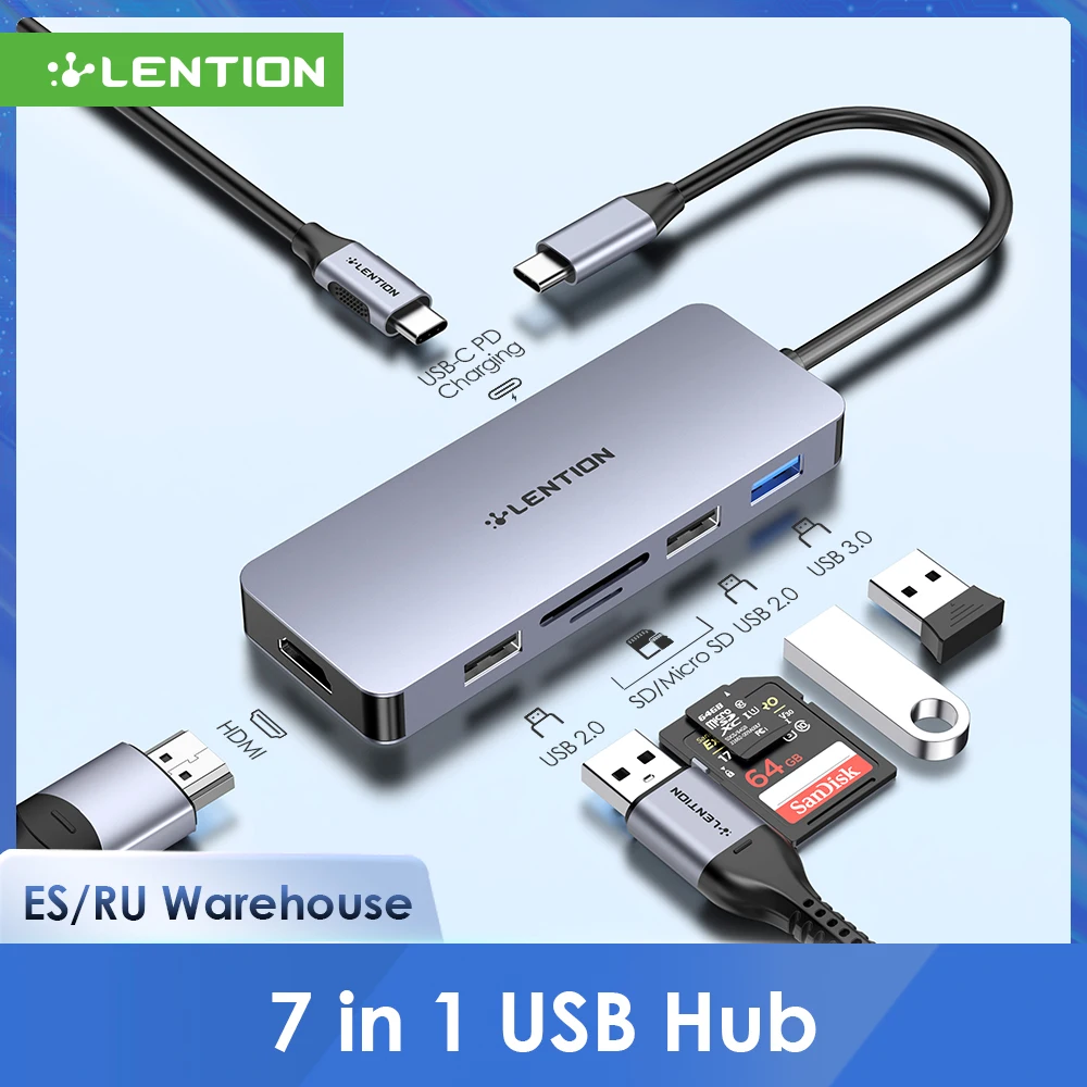USB C концентратор LENTION 4K3 0 Гц Тип C к HDMI,3 USB A, SD/Micro кардридер, зарядный адаптер для MacBook Pro 13/15/16 (Thunderbolt 3)
USB C концентратор LENTION 4K3 0 Гц Тип C к HDMI,3 USB A, SD/Micro кардридер, зарядный адаптер для MacBook Pro 13/15/16 (Thunderbolt 3)