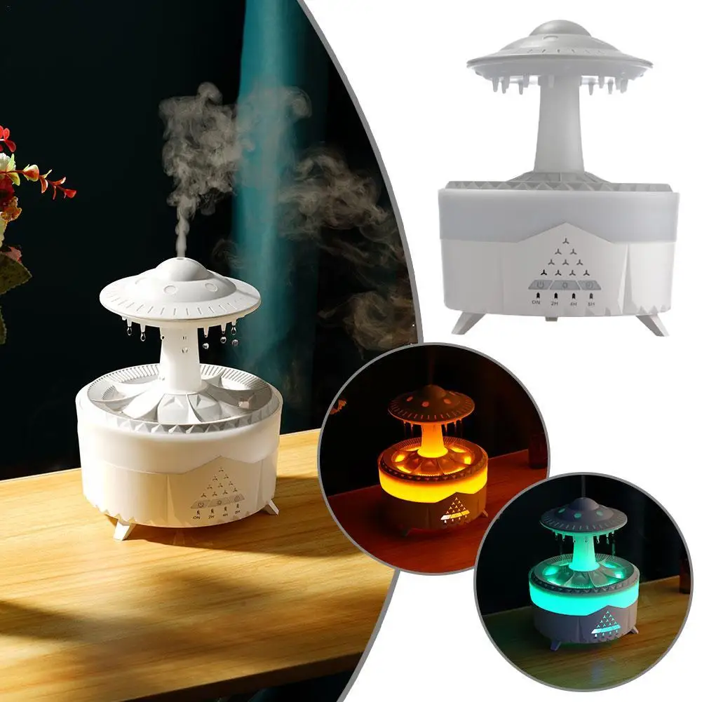 

UFO Raindrop Humidifier 7 Color Led Light Raining Water Drop Mini Aroma Diffuser Aromatherapy Humidifying Incense Machine