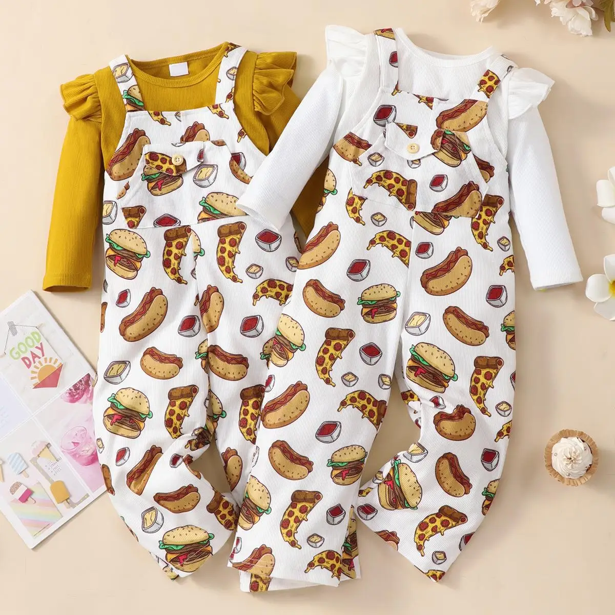 Kids Girls Overalls Set 2pcs Cute Long Sleeve Top+ Sling Cute Hamburg&Hot Dog Printed Pants Loose Trousers Children's Suit 1-6Y
Kids Girls Overalls Set 2pcs Cute Long Sleeve Top+ Sling Cute Hamburg&Hot Dog Printed Pants Loose Trousers Children's Suit 1-6Y
