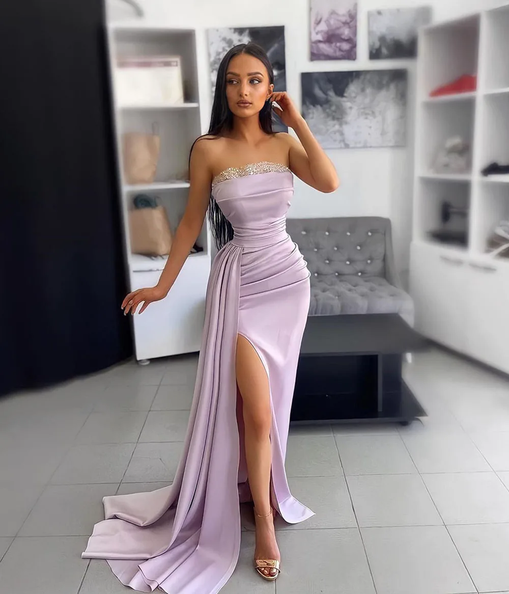 Slinly Pleated Straight Prom Dress Beads Strapless Sexy High Slit Long Luxury Evening Dresses 2023 For Women Robe de soirée
Slinly Pleated Straight Prom Dress Beads Strapless Sexy High Slit Long Luxury Evening Dresses 2023 For Women Robe de soirée