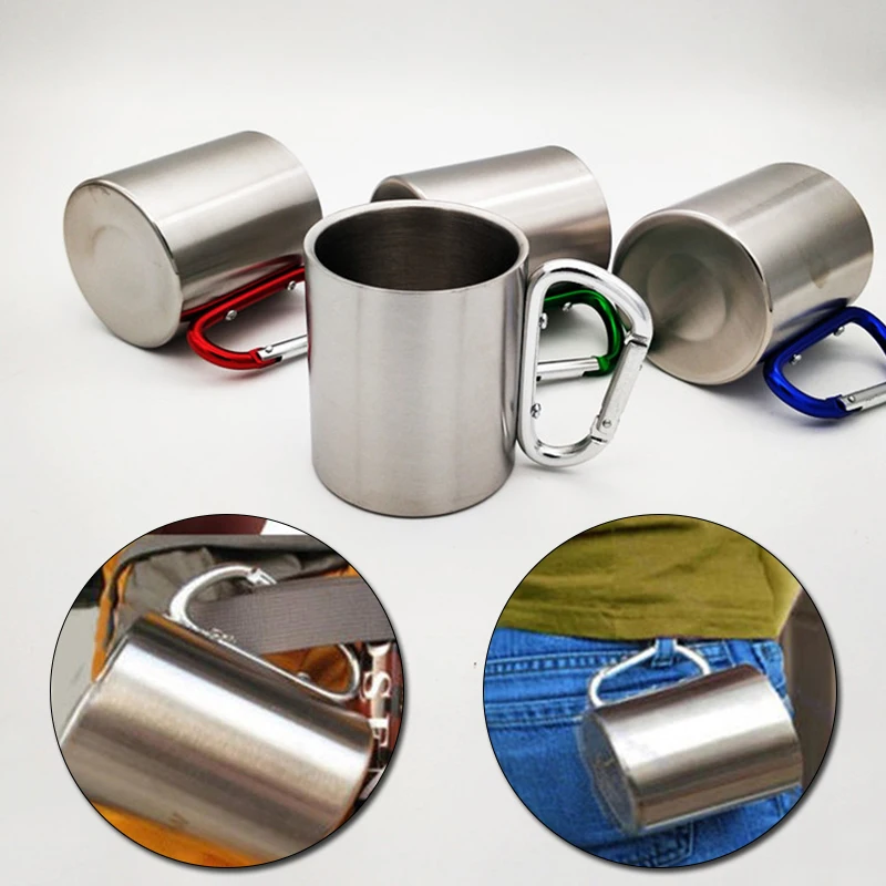 220Ml Stainless Steel Cup for Camping Traveling Outdoor Cup with Handle Carabiner Climbing Backpacking Hiking Portable Cups Hot
220Ml Stainless Steel Cup for Camping Traveling Outdoor Cup with Handle Carabiner Climbing Backpacking Hiking Portable Cups Hot
