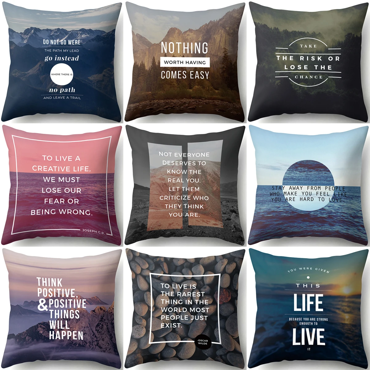 

ZHENHE Sea Forest Background Short Sentence Pillow Case Home Decoration Cushion Cover Bedroom Sofa Decor Pillow Cover 18x18 Inch