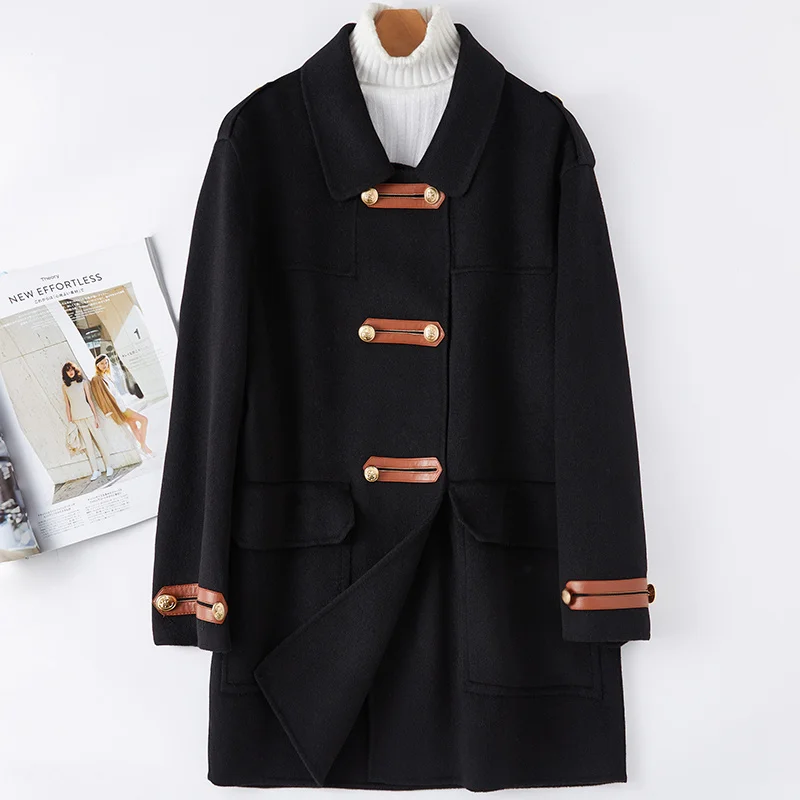 

2023 Hepburn Style Double Sided Cashmere Coat Women's Autumn/winter New Mid Length Double Breasted High End Woolen Coat