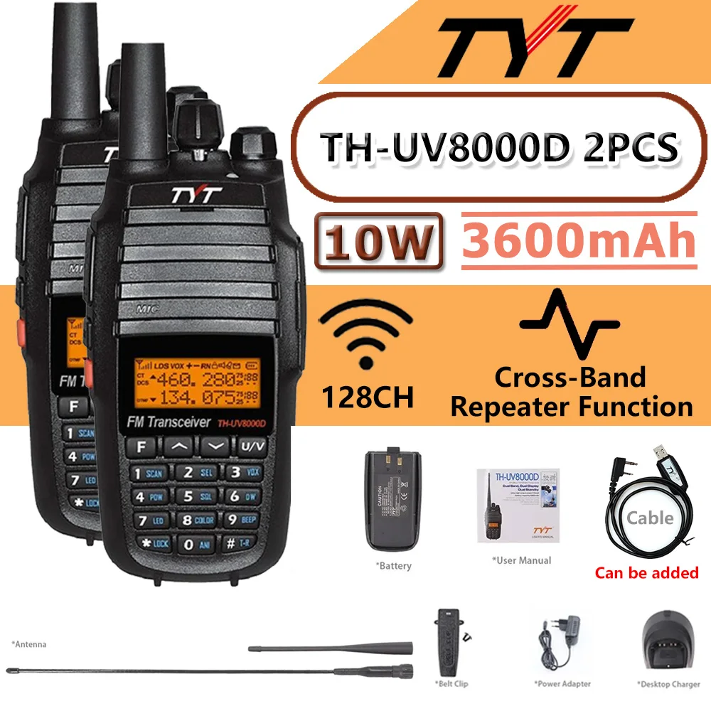 TYT TH-UV8000D 2 шт. 10 Вт 3600 мАч высокомощные рации, ретранслятор пересекающихся полос, портативный приемопередатчик VHF UHF Ham, двухсторонняя радиосвязь
TYT TH-UV8000D 2 шт. 10 Вт 3600 мАч высокомощные рации, ретранслятор пересекающихся полос, портативный приемопередатчик VHF UHF Ham, двухсторонняя радиосвязь