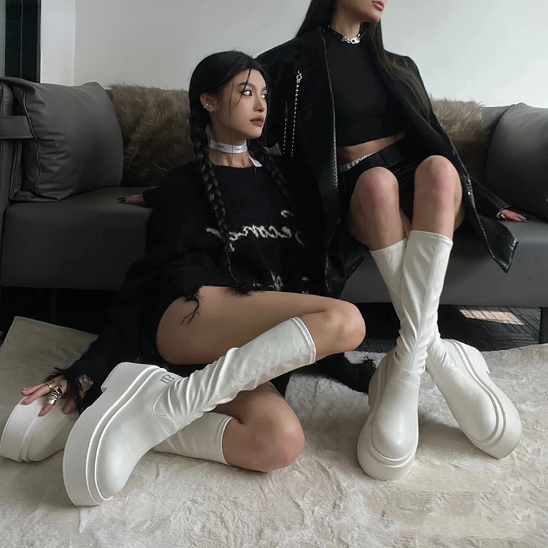 Gothic Boots Women Platform Mid-Calf Boots Fashion Slip-on Wedges High Heels women's Boots Casual Party Thick Bottom Woman Shoes
Gothic Boots Women Platform Mid-Calf Boots Fashion Slip-on Wedges High Heels women's Boots Casual Party Thick Bottom Woman Shoes