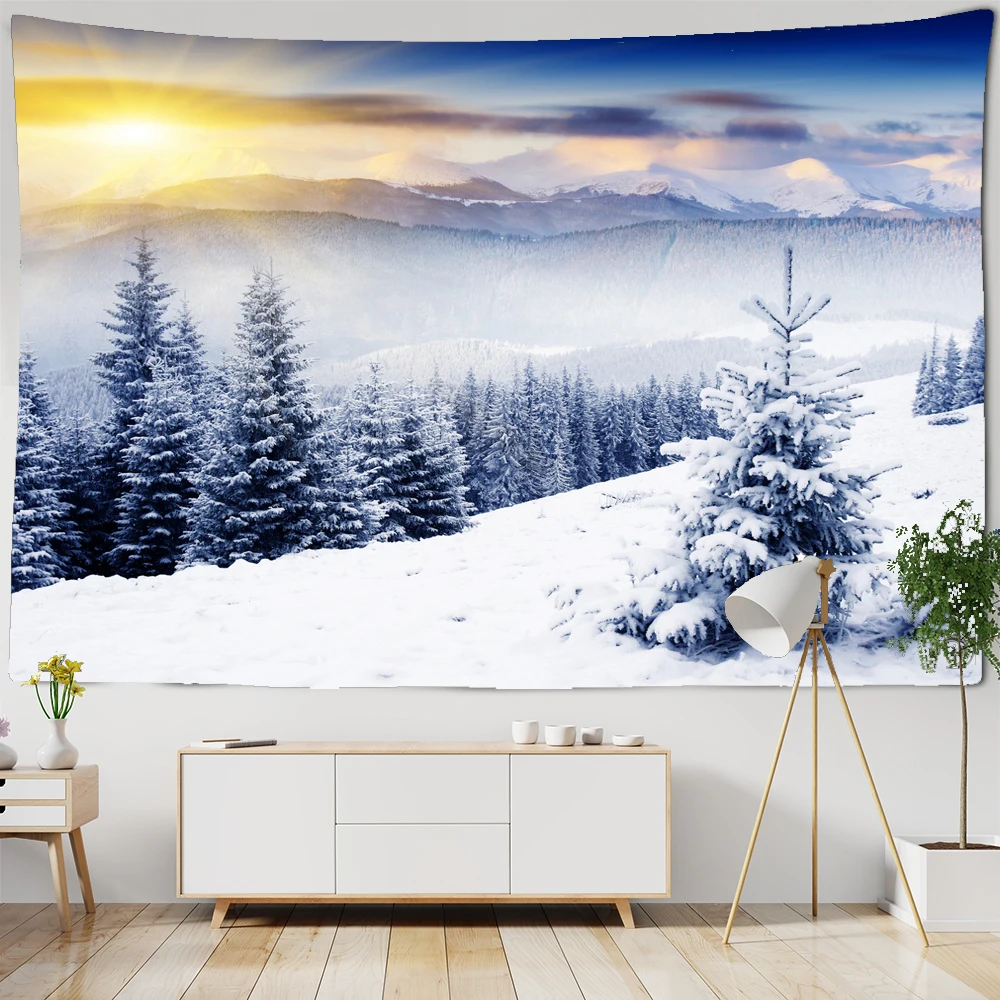 

Forest snow scene Tapestry Wall Hanging Sandy Beach Picnic Rug Camping Tent Sleeping Pad Home Decor Bedspread Sheet Wall Cloth