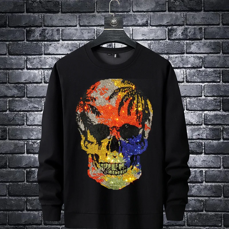 2023 Men Skull Rhinestones Hoodie Sweatshirt Fashion Streetwear Pullover Long Hoodie Slim Rib O Neck Cotton Mens Autumn Clothes
2023 Men Skull Rhinestones Hoodie Sweatshirt Fashion Streetwear Pullover Long Hoodie Slim Rib O Neck Cotton Mens Autumn Clothes
