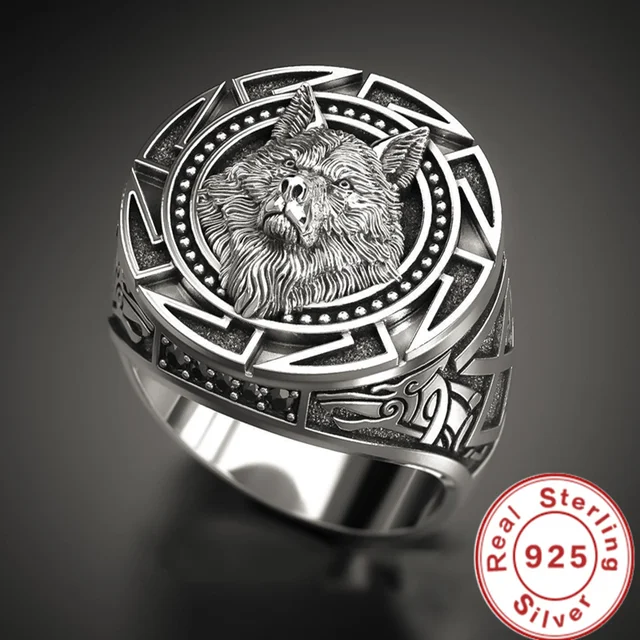 Bague en argent regardé 925 pour homme, totem de loup rétro, bague en argent thaïlandais, tête de loup Kokor 1