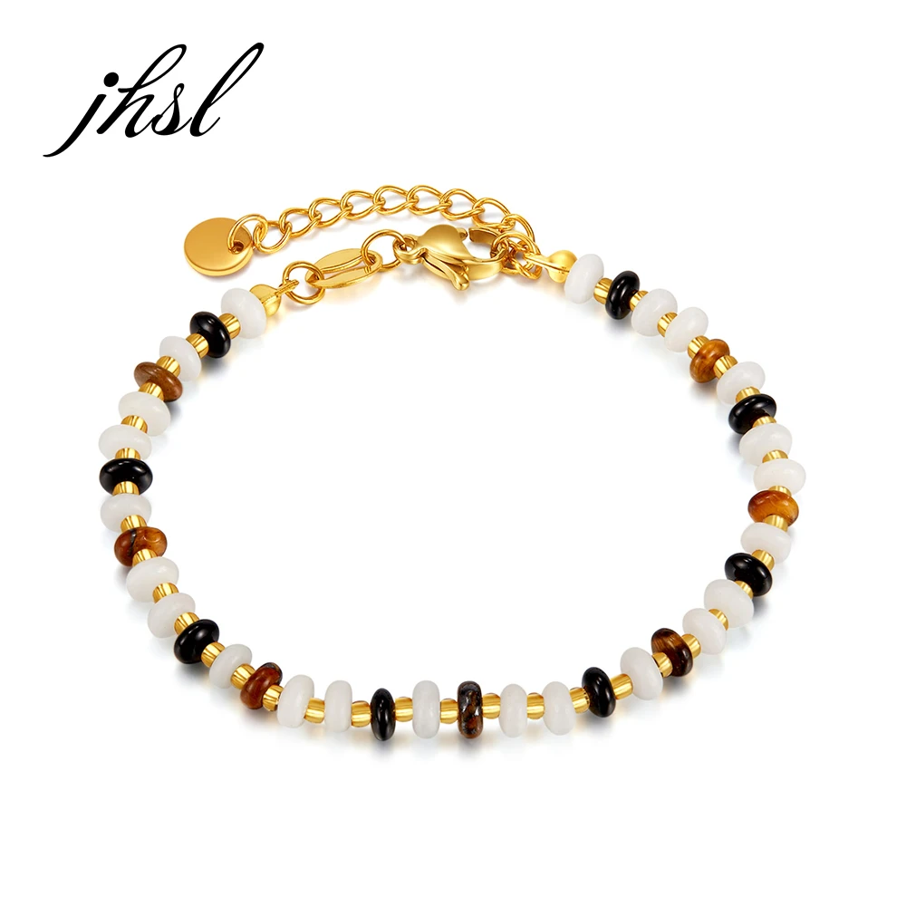 

JHSL новый подарок девушке женский браслет из бисера Красочные натуральные камни Модные ювелирные изделия золотой цвет нержавеющая сталь