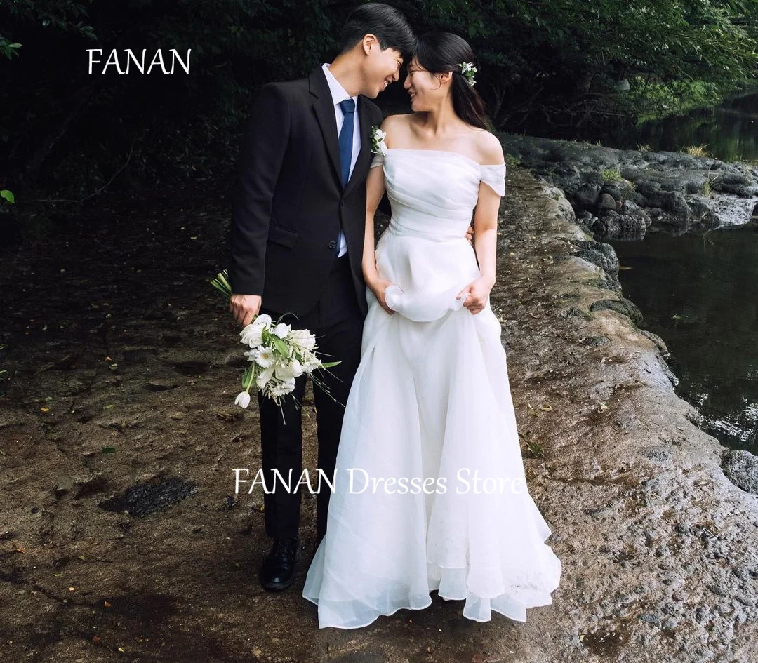 

FANAN Off the Shoulder Korea Sheath Wedding Dresses Organza 웨딩드레스 Ivory Simple Elegant Custom Made Bride Gowns Plus Size