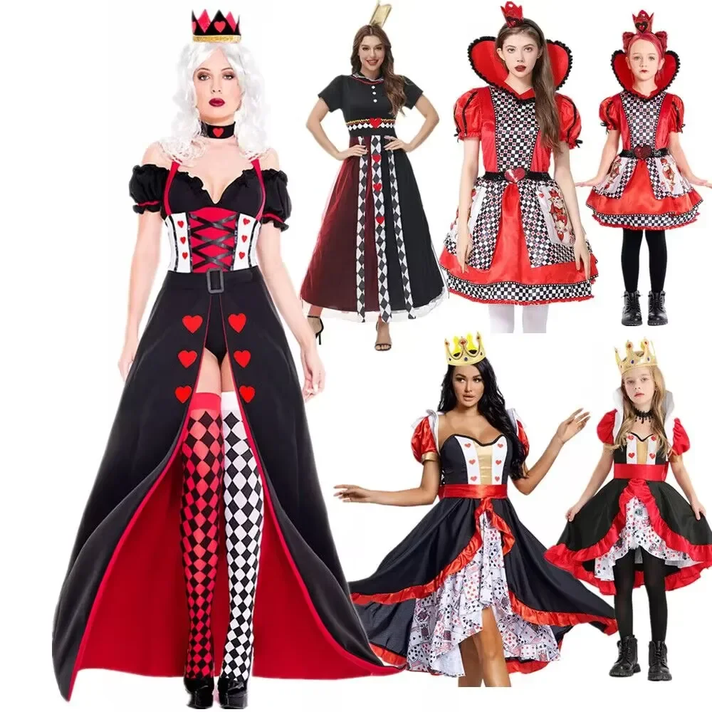 

Halloween Queen of Hearts Costume for Women Girls Kid Alice in Wonderland Poker Queen Cosplay Carnival Fancy Party Dress