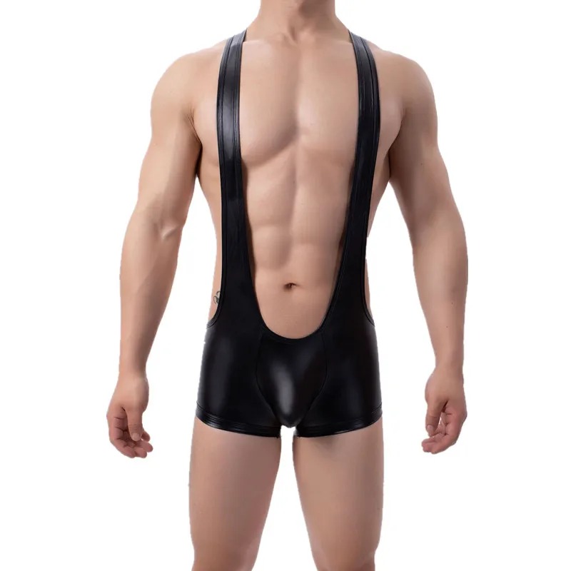 Mens One-piece Swimsuit Fashion Sexy Bodysuit Sleeveless High Cut Wetlook Faux Leather Stretch Leotard Unitard Bathing Suit 
Mens One-piece Swimsuit Fashion Sexy Bodysuit Sleeveless High Cut Wetlook Faux Leather Stretch Leotard Unitard Bathing Suit