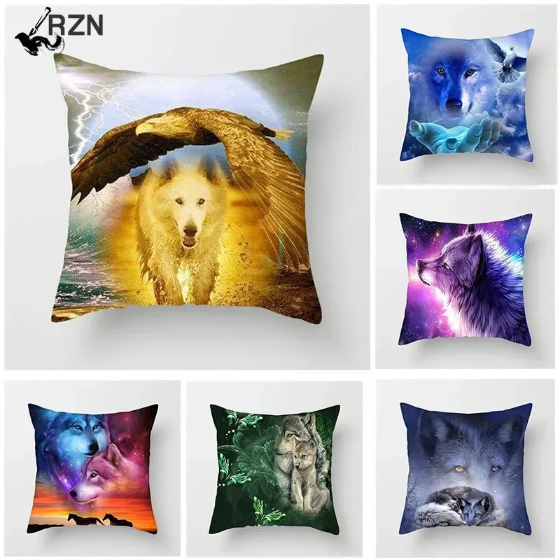 

45x45cm Pillowcase Home Sofa Decorative Wild Animals Printed Cushion Cover Wolf King Photo Pillow Covers
