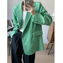 Green Blazer Coat Women Korean Fashion Loose Solid Blazer Jacket Women 2022 Spring Double Breasted Chic Jackets Female CX2631 
Green Blazer Coat Women Korean Fashion Loose Solid Blazer Jacket Women 2022 Spring Double Breasted Chic Jackets Female CX2631