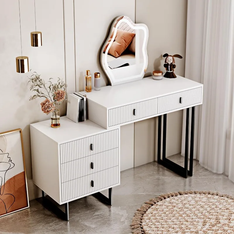White Vanity Desk with 3-Color Touch Screen Lighted Mirror, 5 Drawers, Makeup Vanity Table Set with LightsDressing Table
White Vanity Desk with 3-Color Touch Screen Lighted Mirror, 5 Drawers, Makeup Vanity Table Set with LightsDressing Table
