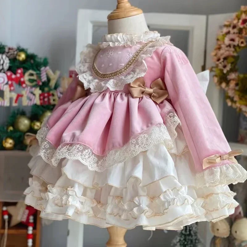 

New Girl Velvet Lace Lolita Princess Dress Infant Toddler Child Vintage Elegant Bow Tutu Vestido Christmas Baby Clothes 1-12Y