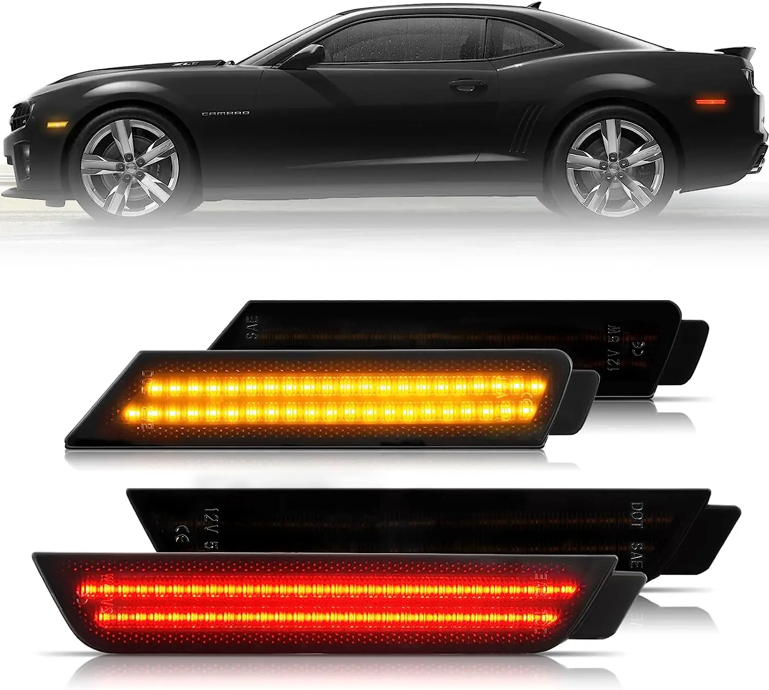 

4x Smoked Lens LED Side Marker Light Kit for Chevy 2010 2011 2012 2013 2014 2015 Camaro For Chevrolet Front/Rear Lamps Red/Amber