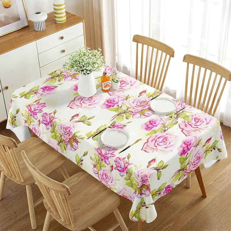 

Floral Tablecloth Beautiful Flowers Rectangular Table Cover Dining Room Banquette Kitchen Outdoor Picnic Wedding Decoration