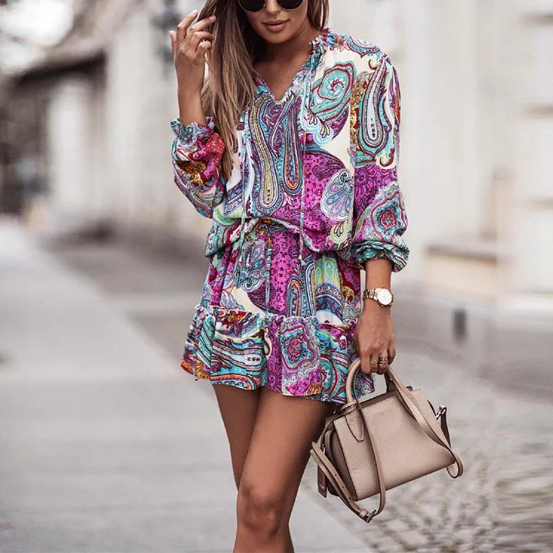 Vintage Print Mini Dress for Women Spring Summer Long Sleeve Party Dress Women V Neck Ruffle Oversized Loose Casual Dresses 2023
Vintage Print Mini Dress for Women Spring Summer Long Sleeve Party Dress Women V Neck Ruffle Oversized Loose Casual Dresses 2023