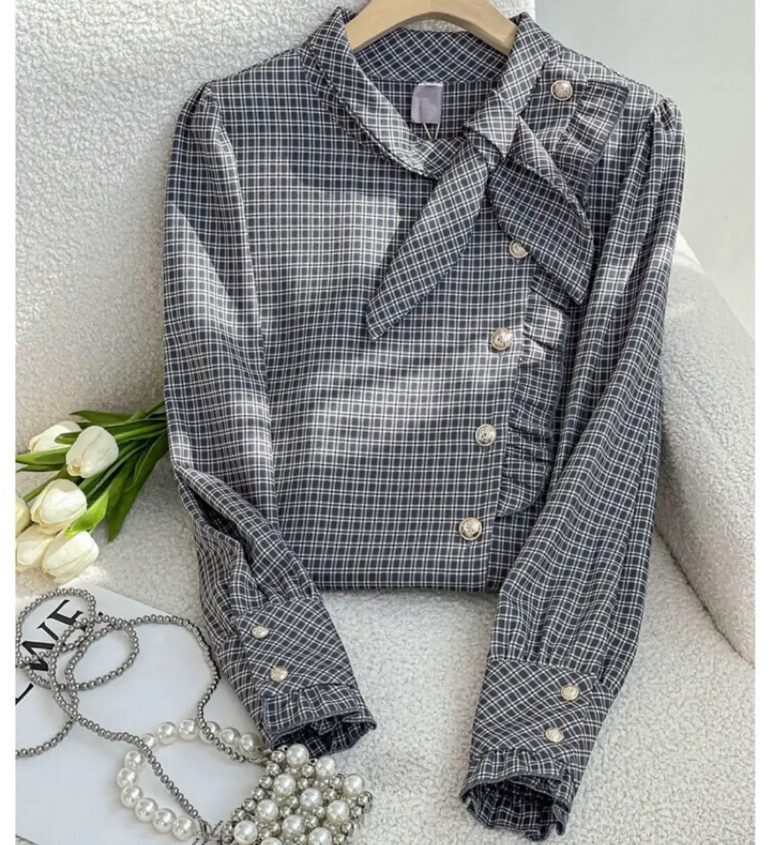 Green Plaid Shirts Blouses for Women's Autumn 2023 New Design Bubble Long Sleeve Korean Chic Top
Green Plaid Shirts Blouses for Women's Autumn 2023 New Design Bubble Long Sleeve Korean Chic Top