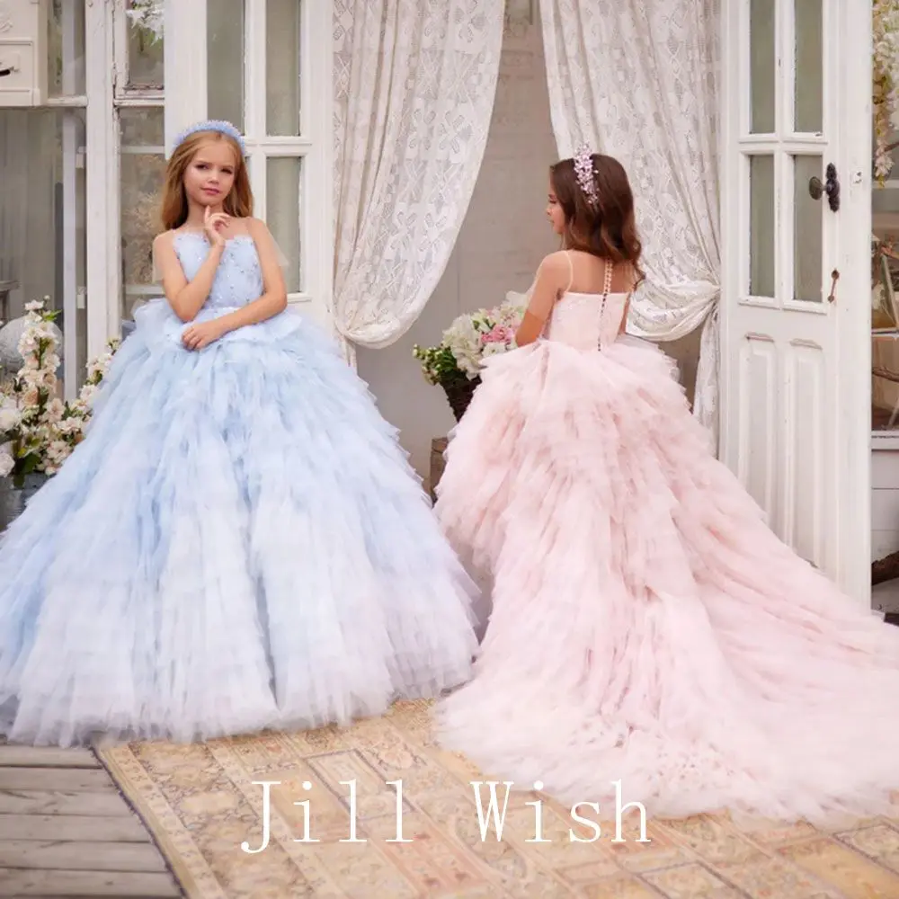 

Jill Wish Luxury Arab Flower Girl Dress Beaded Dubai Princess Kids Wedding Birthday First Communion Party Evening Gown 2024 J285