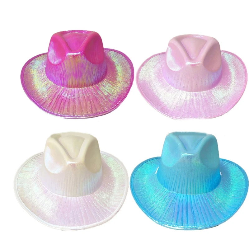 

Neon Sparkly Glitter Space Cowboy Hat Fun Metallic Holographic Party Disco Dress Up Cowboy Hat Pink Glitter