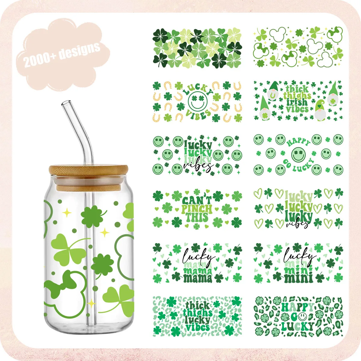 

St. Patrick's Day UV DTF Sticker For 16oz Cups Wrap Transfer Sticker Custom Labels DIY Logo Self adhesive Waterproof