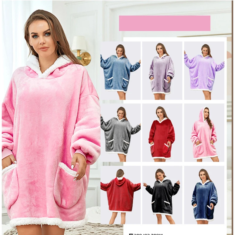 Solid Hoodie Blanket Winter Fluffy Fleece Weighted Sofa Hooded Blankets Adult Soft Warm Wearable Blanket With Sleeves Pajamas 
Solid Hoodie Blanket Winter Fluffy Fleece Weighted Sofa Hooded Blankets Adult Soft Warm Wearable Blanket With Sleeves Pajamas