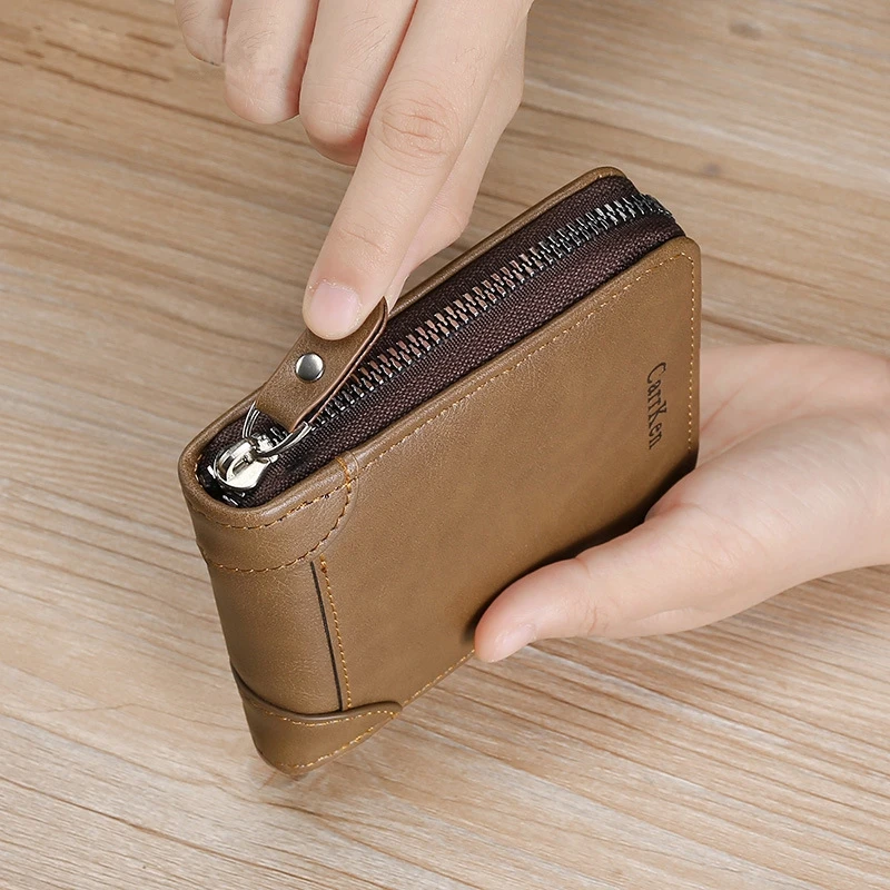 

Men's Leather Wallet Zipper Small Purse Card Holder Man Carteira Masculina Couro Coin Purse Man Porte Monnaie Billetera Hombre