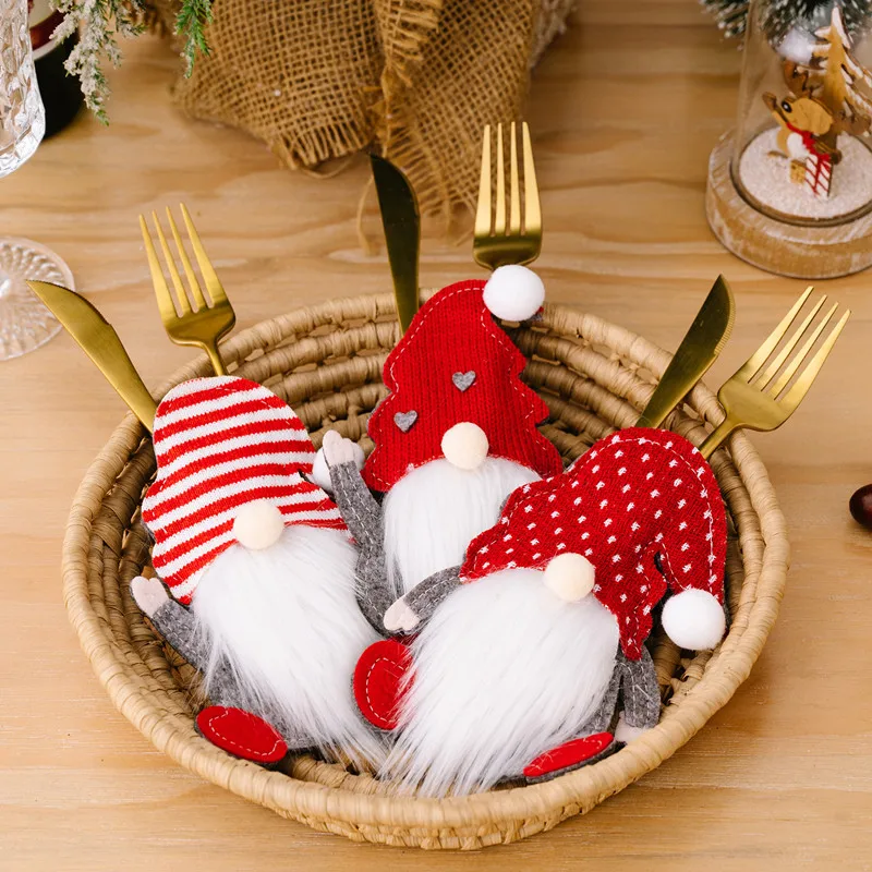 

2pcs Christmas Non-woven Cutlery Bag Faceless Santa Claus Knife Fork Set Cover Home Table Ornament New Year Party Supply