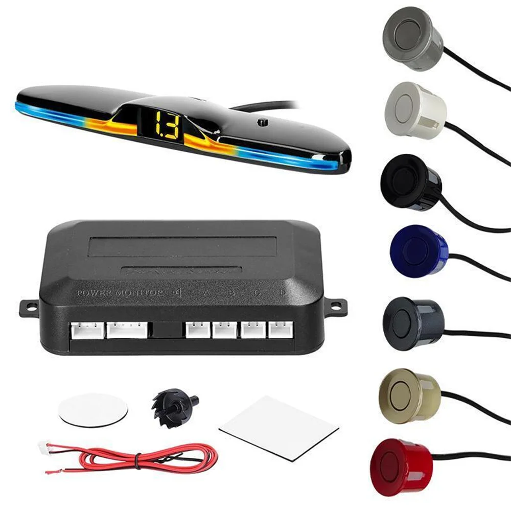 

Car Reverse Radar Kit Vehicle Parking Sensor System with 4 Parking Sensors Backup Radar with LED Distance Display Sound Warning