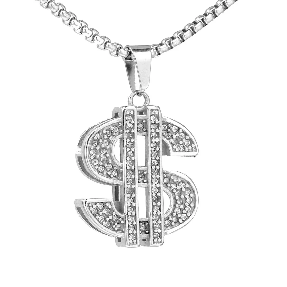 

CHUANGCHENG Hip-hop Domineering U Dollar ymbol Pendant tainle teel tudded Diamond Peronalized Men' Necklace Chains